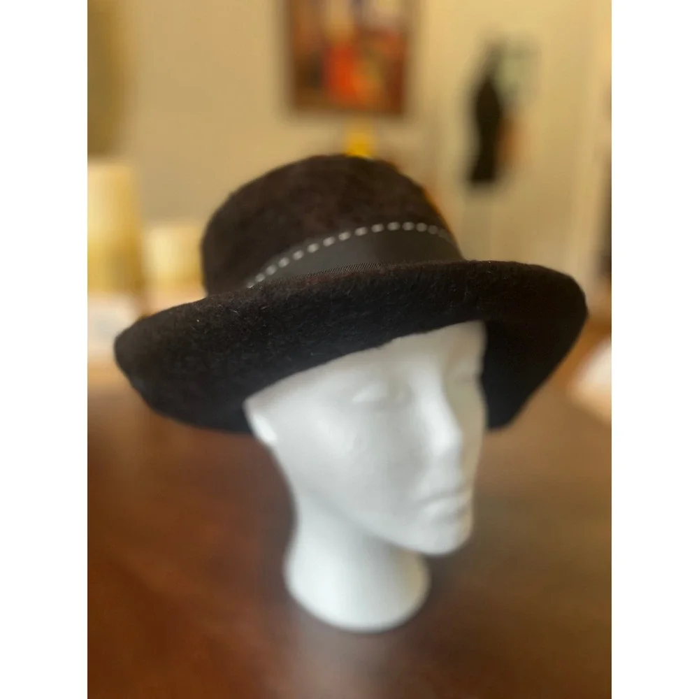 Vintage Merrimac Black Wool Felt Derby Hat Merri Soie Bowler Cap With Box 1950s